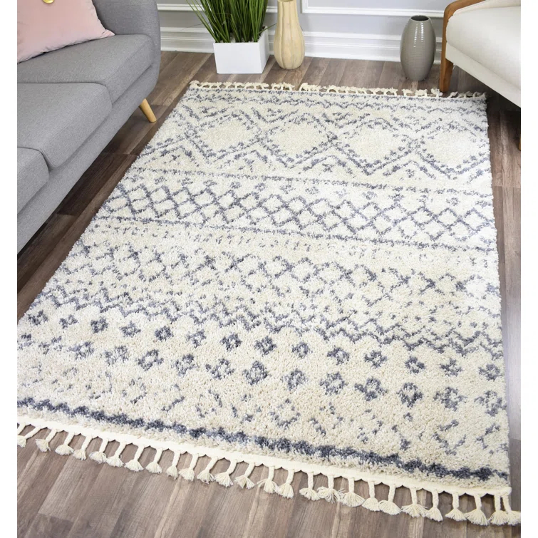 Silla Mason Shag Tribal Shadow Gray Area Rug