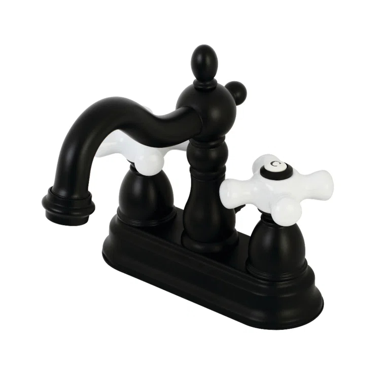 Kingston Brass Heritage Two-Handle 3-Hole Deck Mount 4" Centerset Bathroom Faucet with Plastic Pop-Up