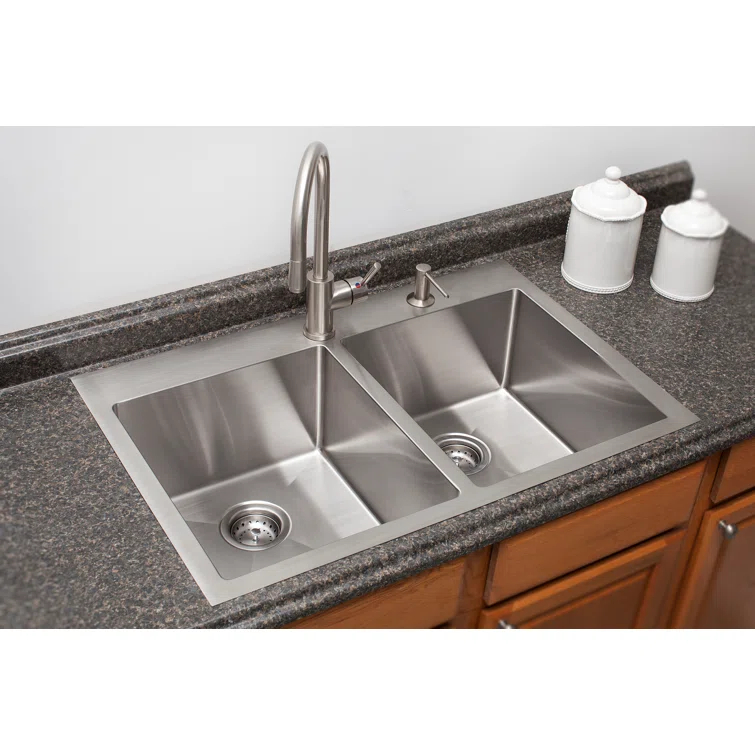 Vector 34" L x 23" W Double Basin Dual Mount Kitchen Sink
