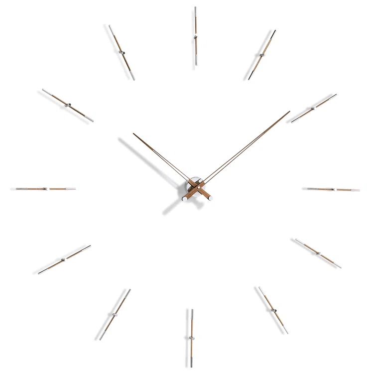 Large Chrome and Walnut Minimalist Wall Clock with German Mechanism