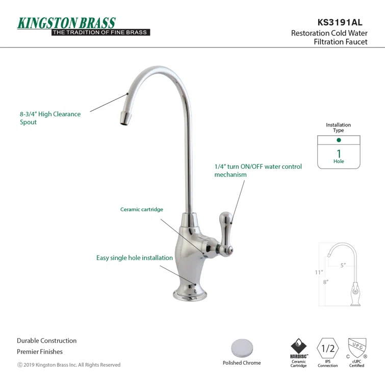 Kingston Brass Restoration Single-Handle 1-Hole Deck Mount Water Filtration Faucet