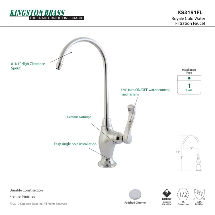 Kingston Brass Royale Single-Handle 1-Hole Deck Mount Water Filtration Faucet