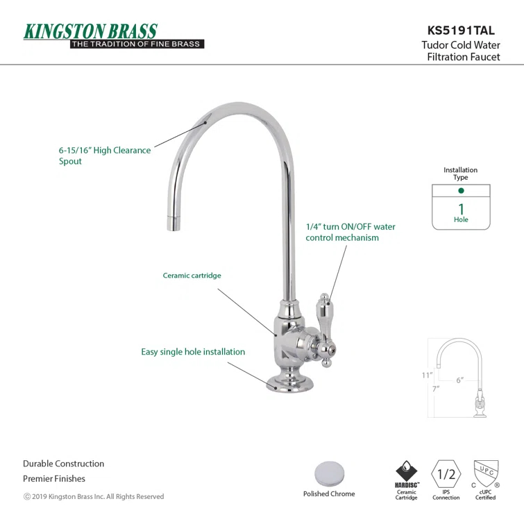 Kingston Brass Tudor Single-Handle 1-Hole Deck Mount Water Filtration Faucet