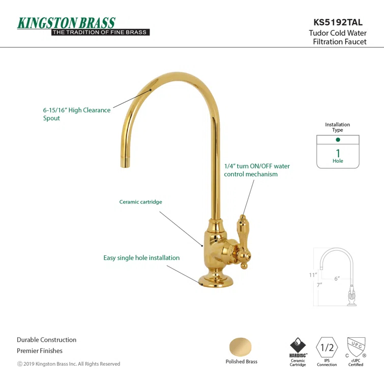 Kingston Brass Tudor Single-Handle 1-Hole Deck Mount Water Filtration Faucet