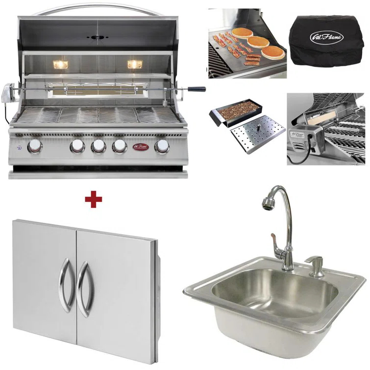 P4 Stainless Steel 4-Burner Liquid Propane BBQ Bundle