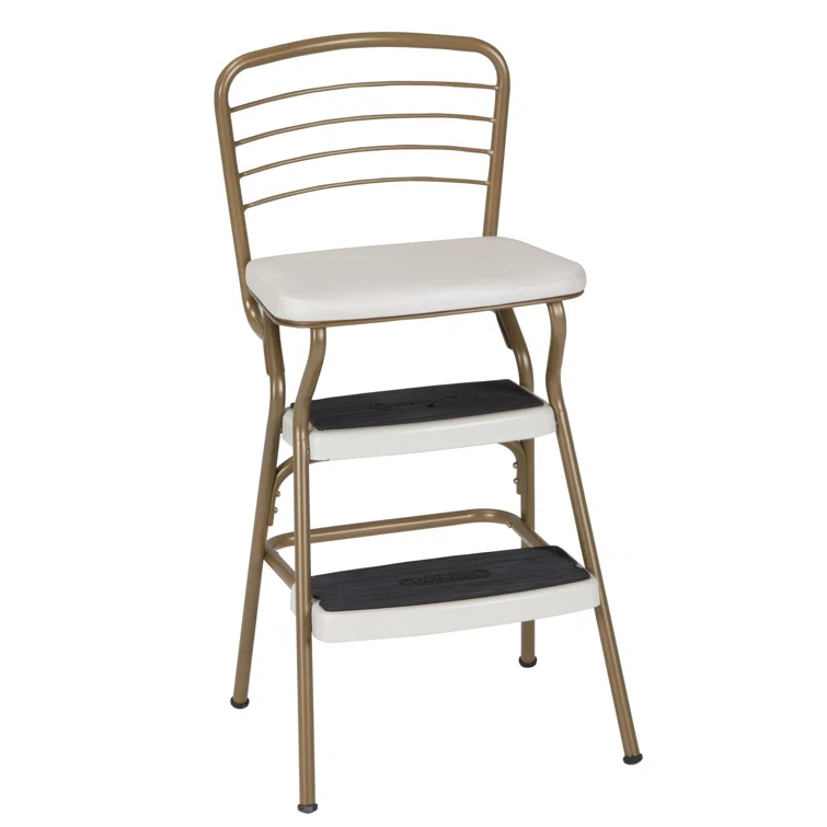 Stylaire Steel Retro Chair + Step Stool with Flip-Up Vinyl Seat