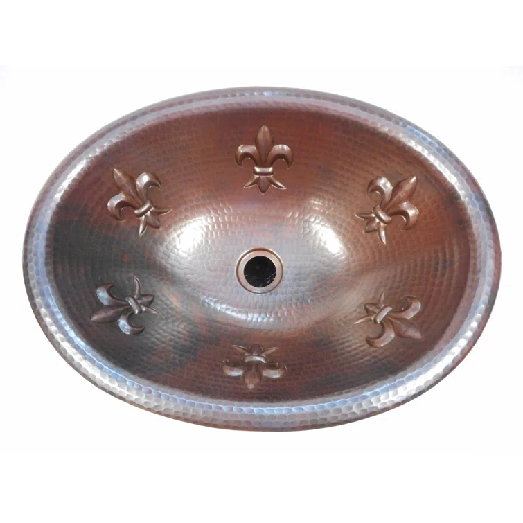 19" Oval Copper Bathroom Sink in the Fleur de lis Design