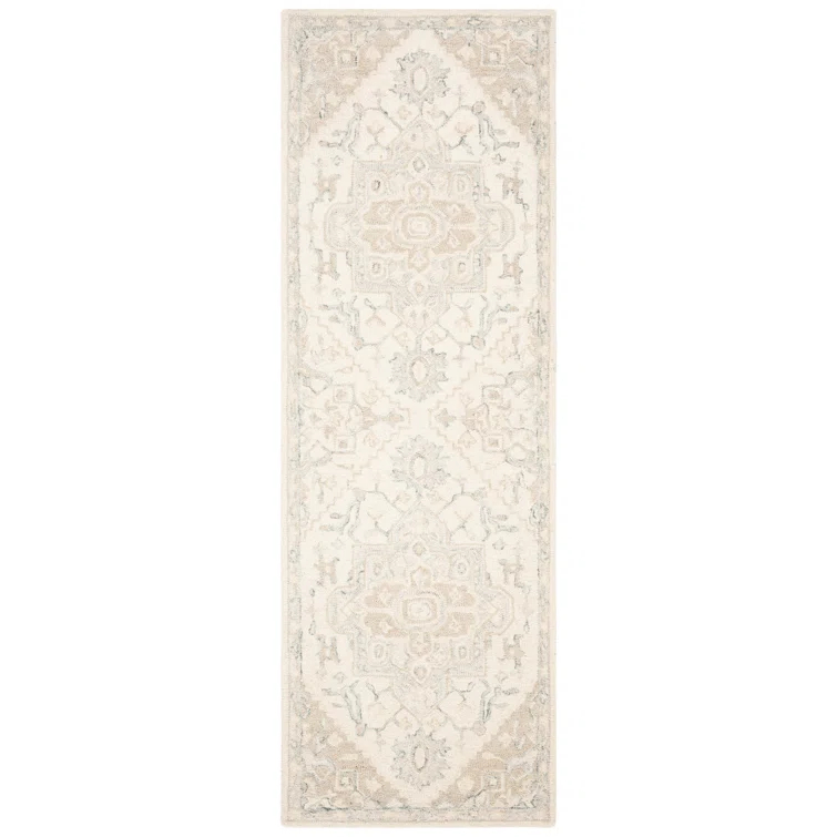 Ivory and Beige Handmade Tufted Wool Runner Rug