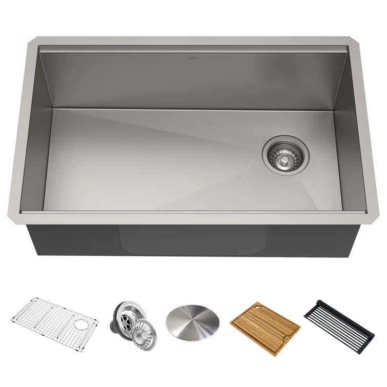 KRAUS® Kore 32" Undermount Workstation 16 Gauge Single Bowl Stainless Steel Kitchen Sink with Accessories