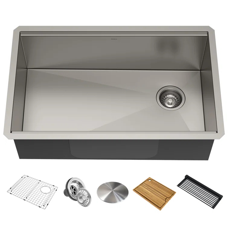 KRAUS Kore™ Workstation 27-inch L Undermount 16 Gauge Single Bowl Stainless Steel Kitchen Sink with Accessories