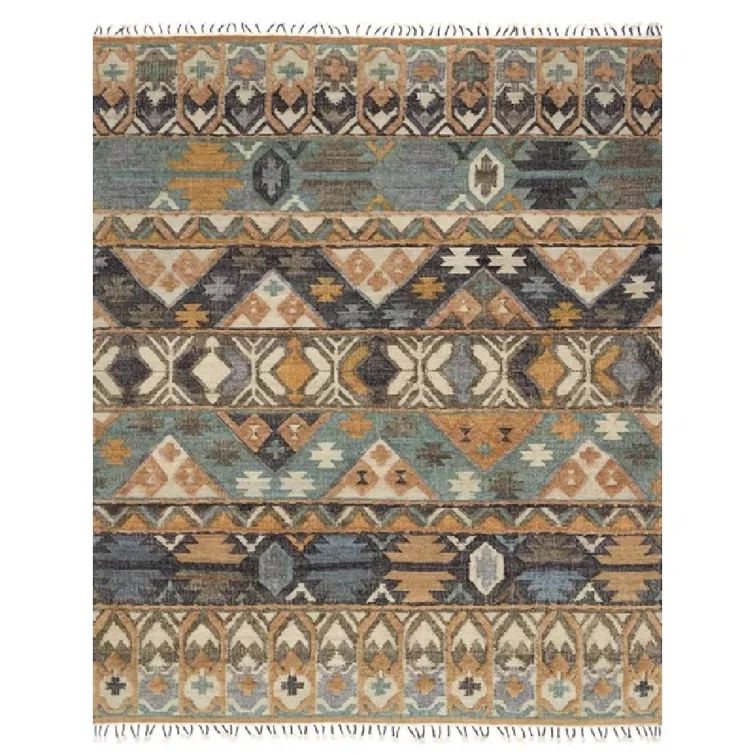 Hand-Knotted Indigo Wool-Cotton Blend Rectangular Rug