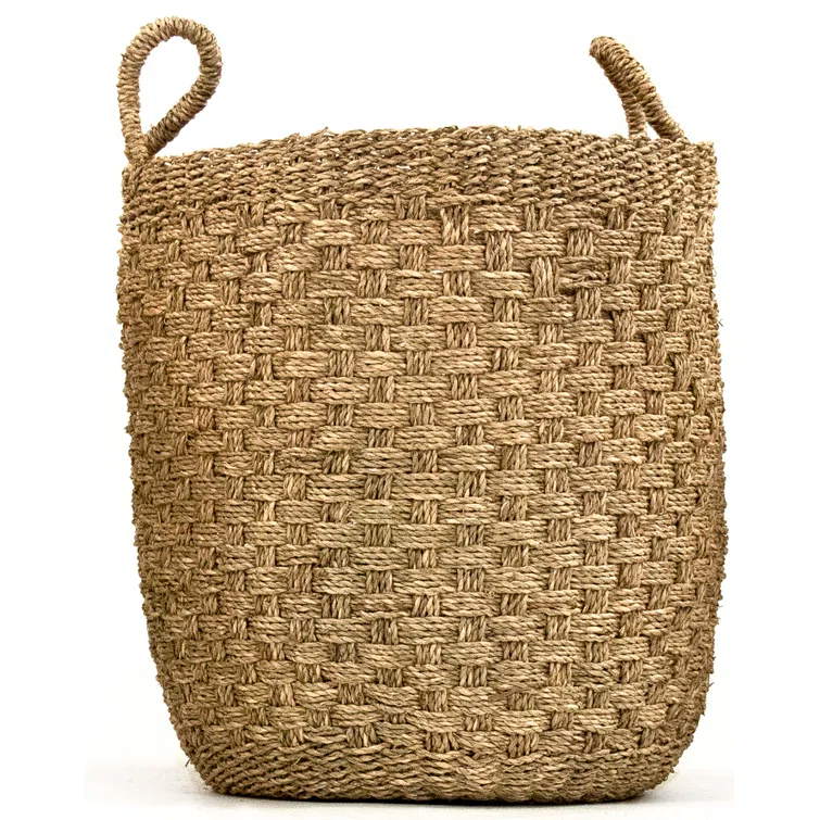 Zentique  Hand Woven Cylindrical Seagrass Basket with Handles - Medium