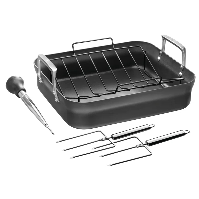 ZWILLING Motion Hard Anodized 16 x 14-inch Aluminum Nonstick Roaster Pan w/ Rack & Tools