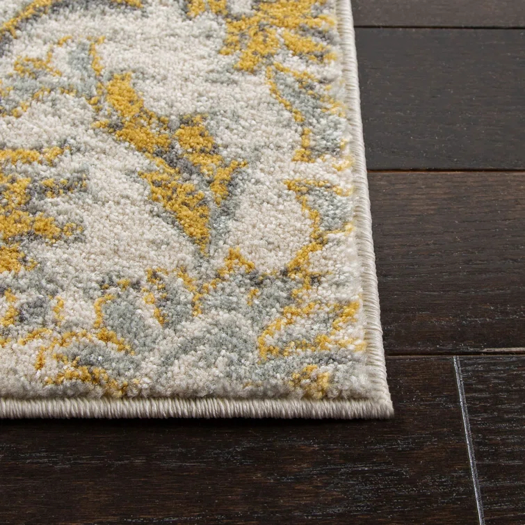 Adie Damask Ivory/Gold Area Rug