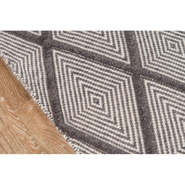 Langdon Geometric Handmade Flatweave Wool Charcoal Area Rug