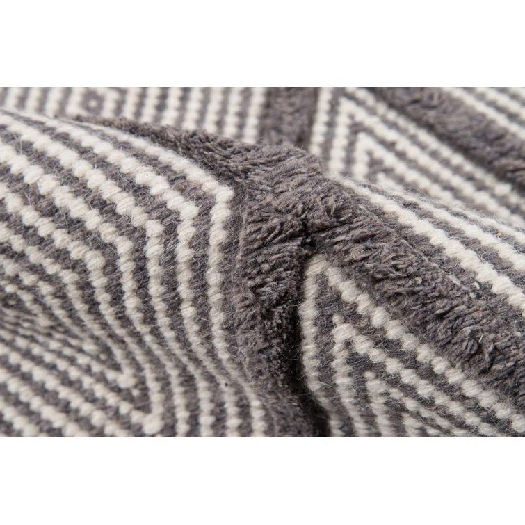 Langdon Geometric Handmade Flatweave Wool Charcoal Area Rug