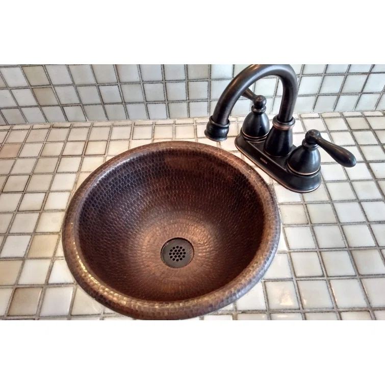 12" Round Self Rimming Hammered Copper Bathroom Sink
