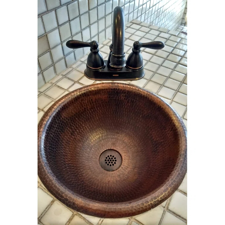 12" Round Self Rimming Hammered Copper Bathroom Sink