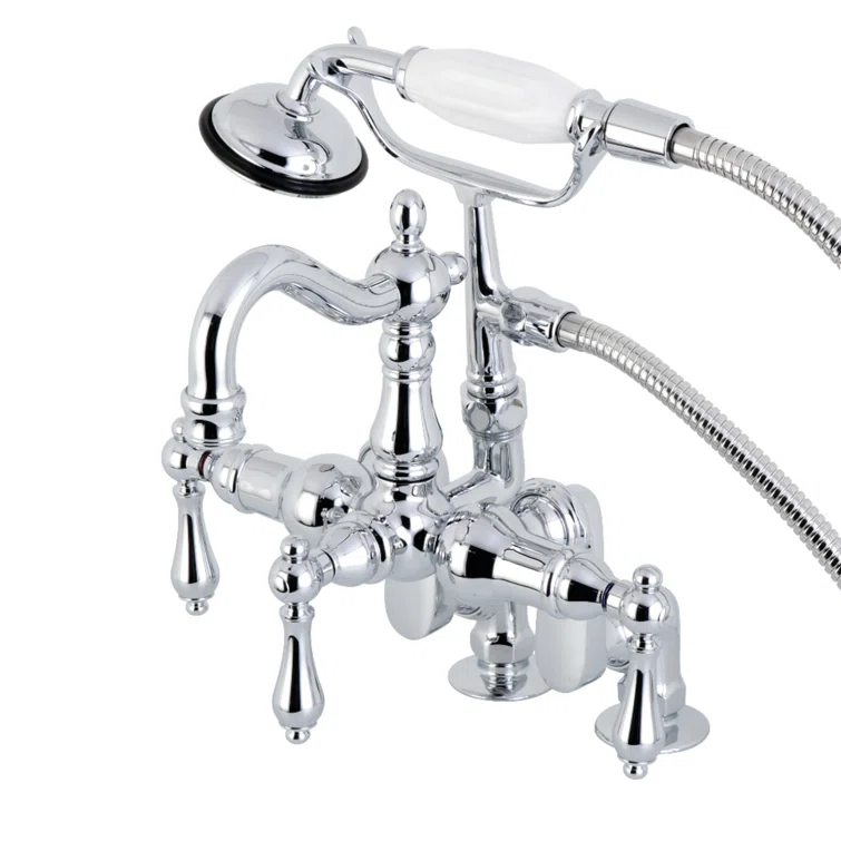 Kingston Brass Vintage Three-Handle 2-Hole Deck Mount Clawfoot Tub Faucet with Hand Shower