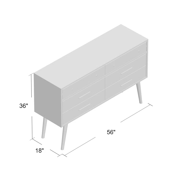 Mid-Century Double Dresser with Felt-Lined Drawer, White/Silver