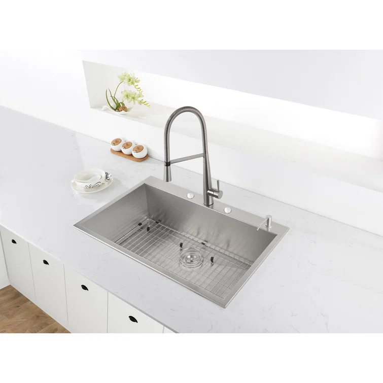 Ruvati 33 x 22 inch Drop-in Topmount Zero Radius Stainless Steel Kitchen Sink Single Bowl - 4 holes
