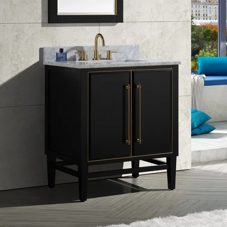 Mason 30" Navy Blue Solid Wood Vanity with Gold Trim