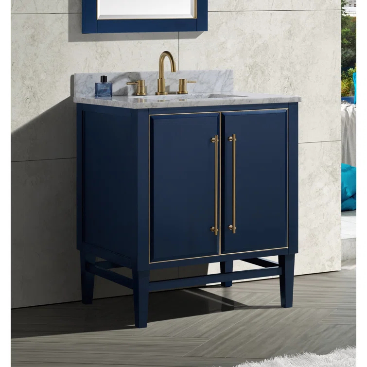 Mason 30" Navy Blue Solid Wood Vanity with Gold Trim