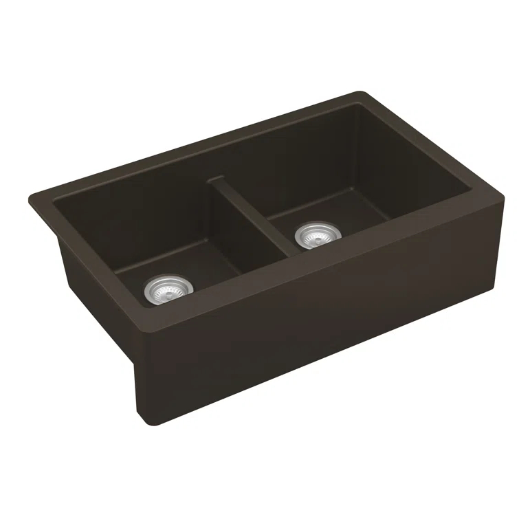 Karran Karran Quartz 34'' X 21-1/4'' 50/50 Double Bowl Farmhouse/Apron Front Kitchen Sink Kit QA-750-BR-PK1