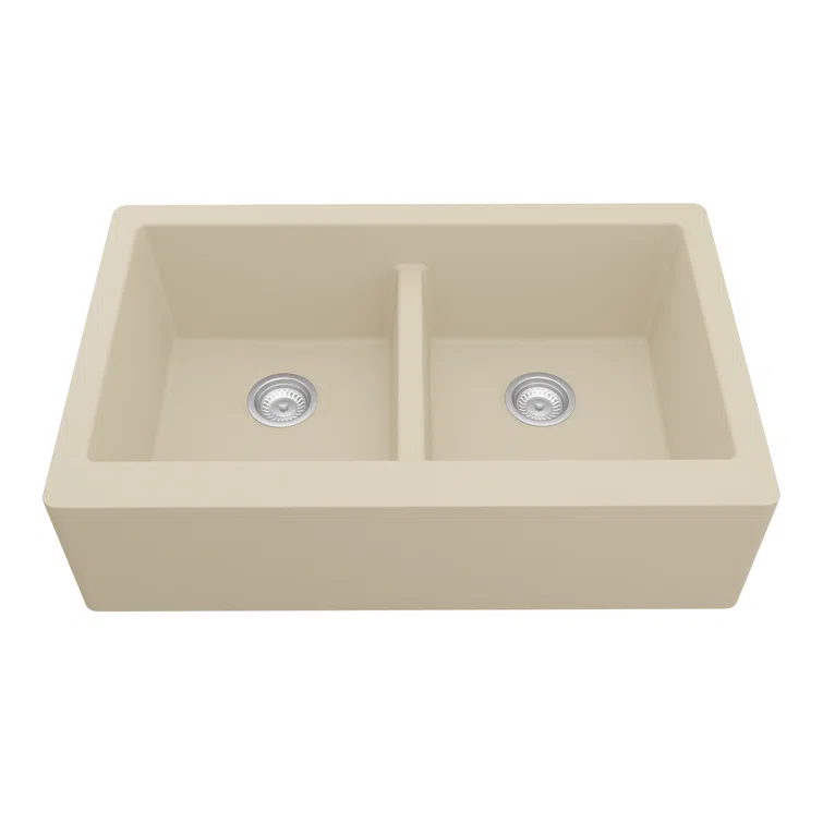 Karran Quartz 34'' X 21-1/4'' 50/50 Double Bowl Farmhouse/Apron Front Kitchen Sink Kit