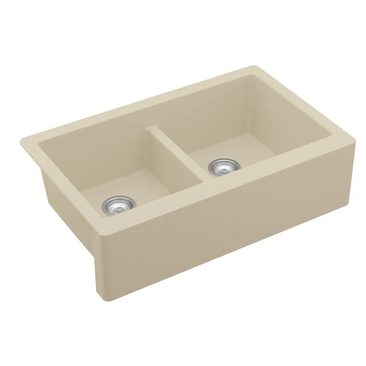 Karran Quartz 34'' X 21-1/4'' 50/50 Double Bowl Farmhouse/Apron Front Kitchen Sink Kit