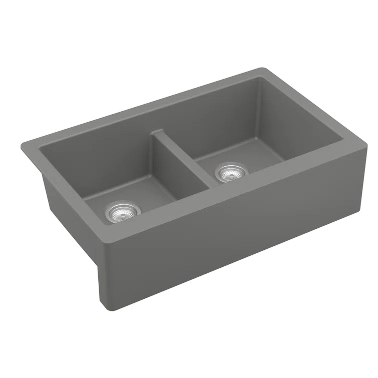 Karran Quartz 34'' X 21-1/4'' 50/50 Double Bowl Farmhouse/Apron Front Kitchen Sink Kit