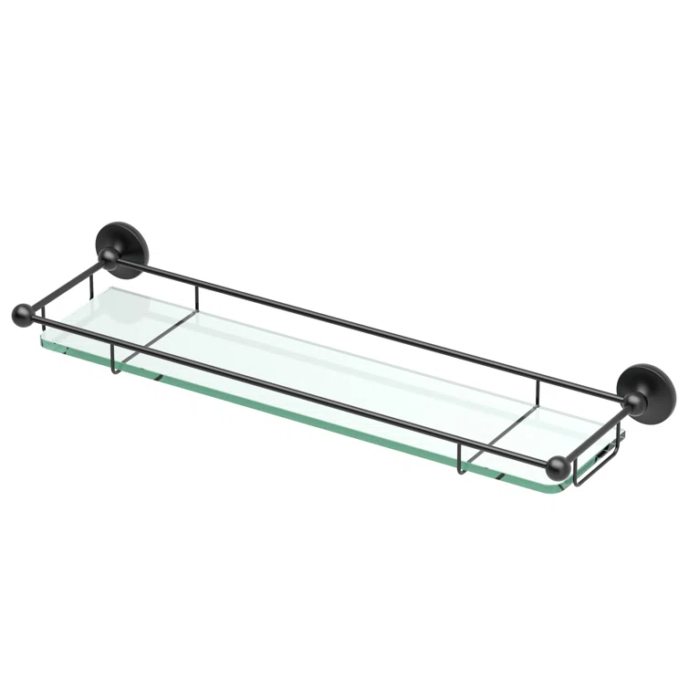 Glass Taborets Wall Mount Tempered 20"L Glass Shelf | Floating Bathroom Glass Shelf With Solid Brass Rail