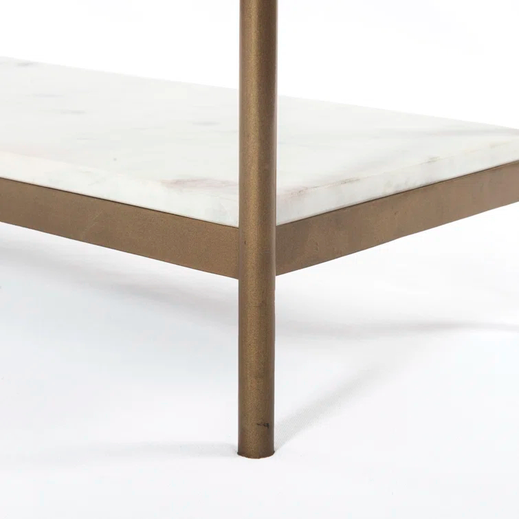 Felix Antique Brass and White Marble Console Table with Storage