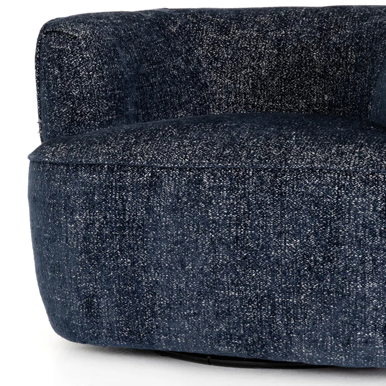 Comal Azure Leather-Wrapped Modern Swivel Barrel Chair