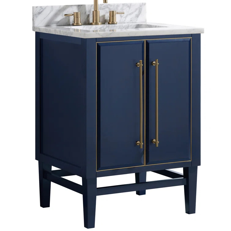 Navy Blue and Gold 25" Single Vanity with Marble Top
