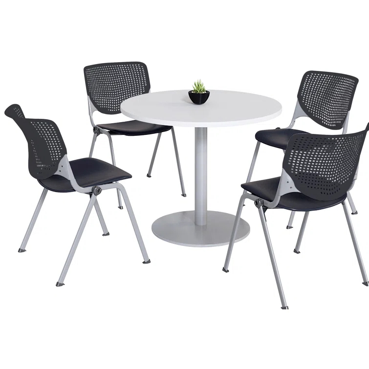 Mode Round Breakroom Table Set With 4 Kool Stacking Chairs