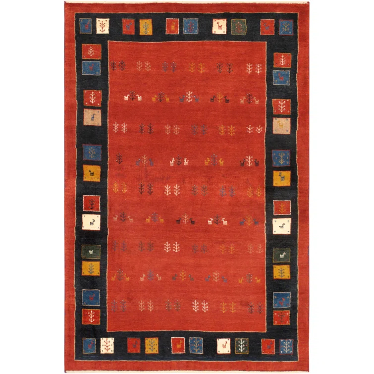 Rustic Hand-Knotted Rust Wool 3'11" x 5'11" Area Rug