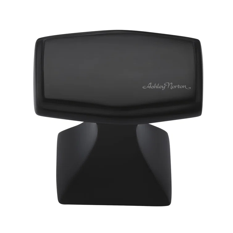 Flat Black Rectangular Brass Cabinet Knob with Mounting Hardware