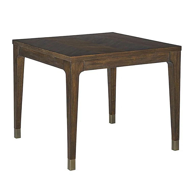 Sunpan Jaden 35.5" Square Modern Wood Dining Table in Brown/Antique Brass