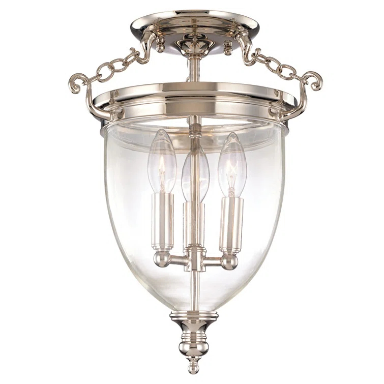 Regency Elegance 11" 3-Light Polished Nickel & Glass Jar Semi-Flush Mount