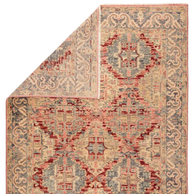 Inspirit Wool Oriental Area Rug in Blue/Beige/Red