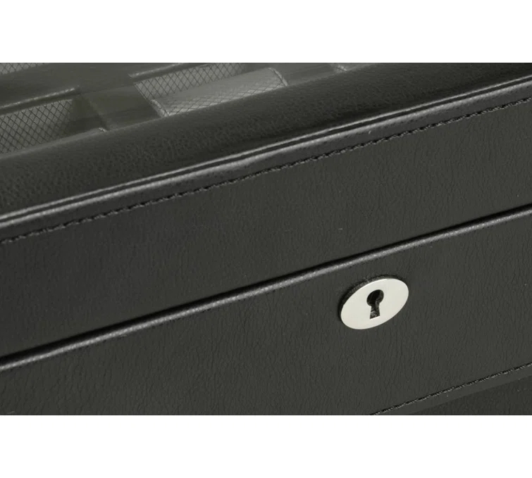 Windsor Mid-Century Black Faux Leather 10-Piece Watch Box with Drawer