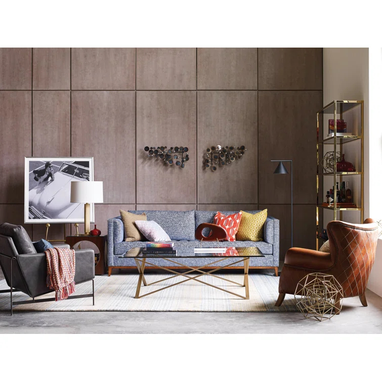 Transitional Bugatti Brown Leather & Wood Wingback Arm Chair