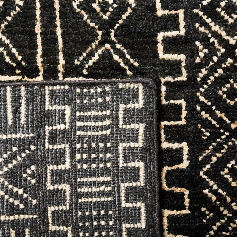 Night & Cream Tribal-Inspired Hand-Knotted Wool-Blend 9' x 12' Rug