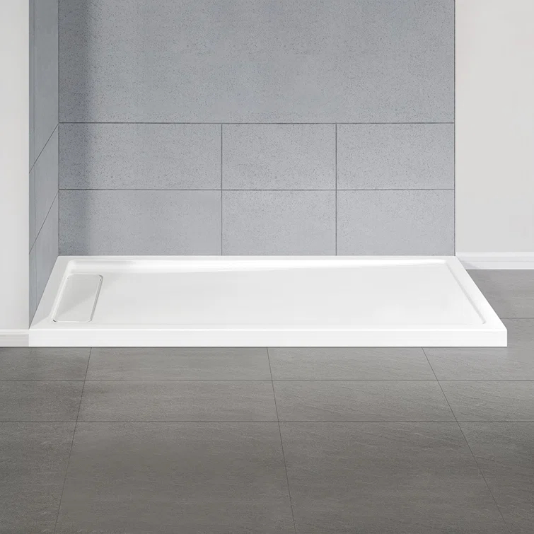 OVE Decors 72" x 36" Rectangle Shower Base Pan, White Acrylic, Hidden Side Drain, Reversible Design