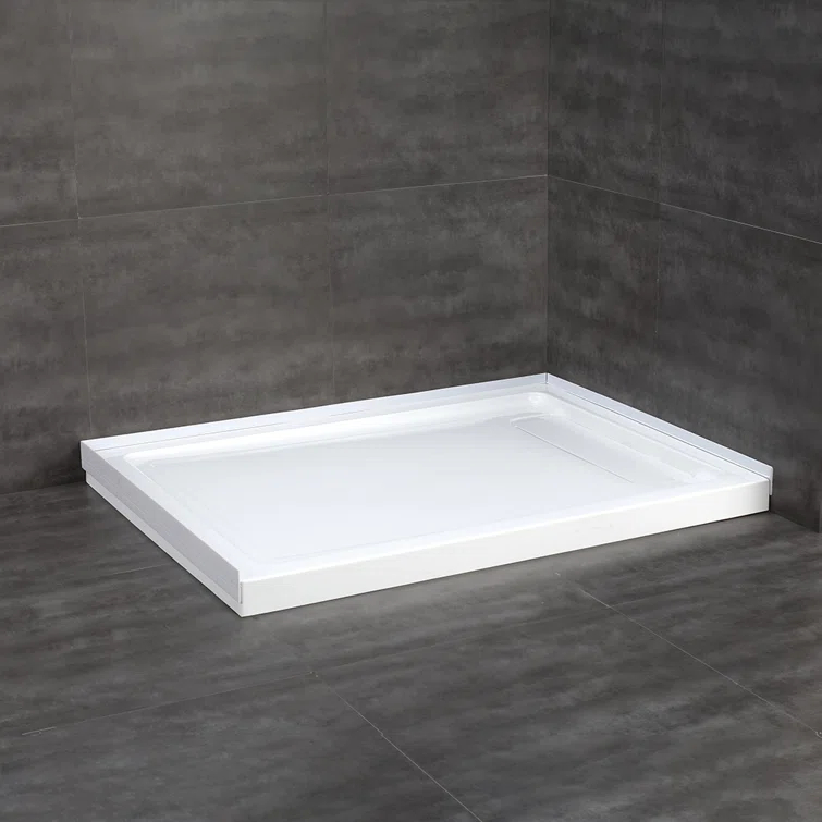 OVE Decors 48" x 32" Rectangle Shower Base Pan, White Acrylic, Hidden Side Drain, Reversible Design