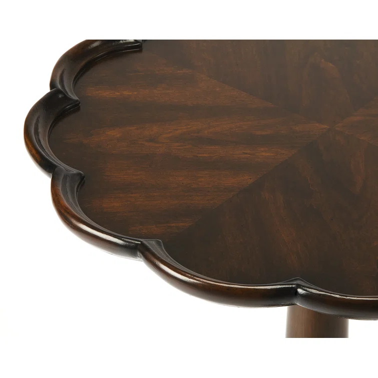 Elegant Round Cherry Wood Pedestal Table with Scalloped Edge