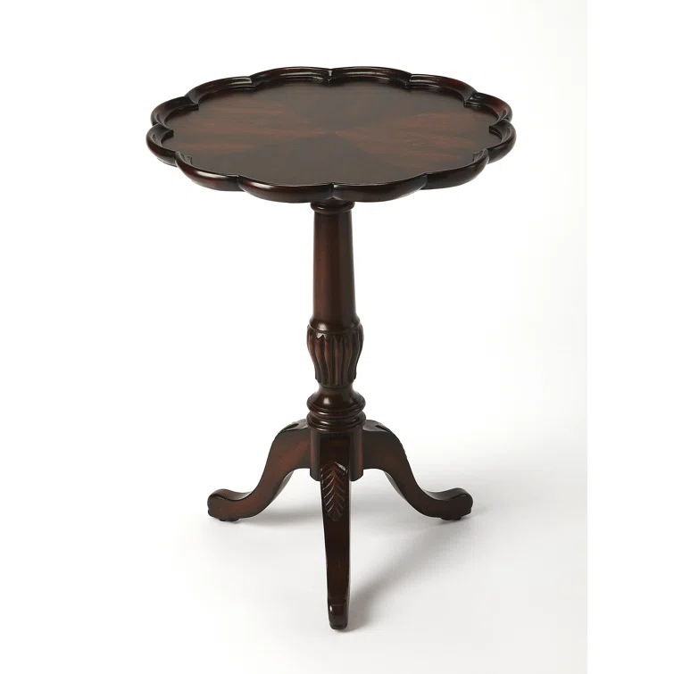 Elegant Round Cherry Wood Pedestal Table with Scalloped Edge