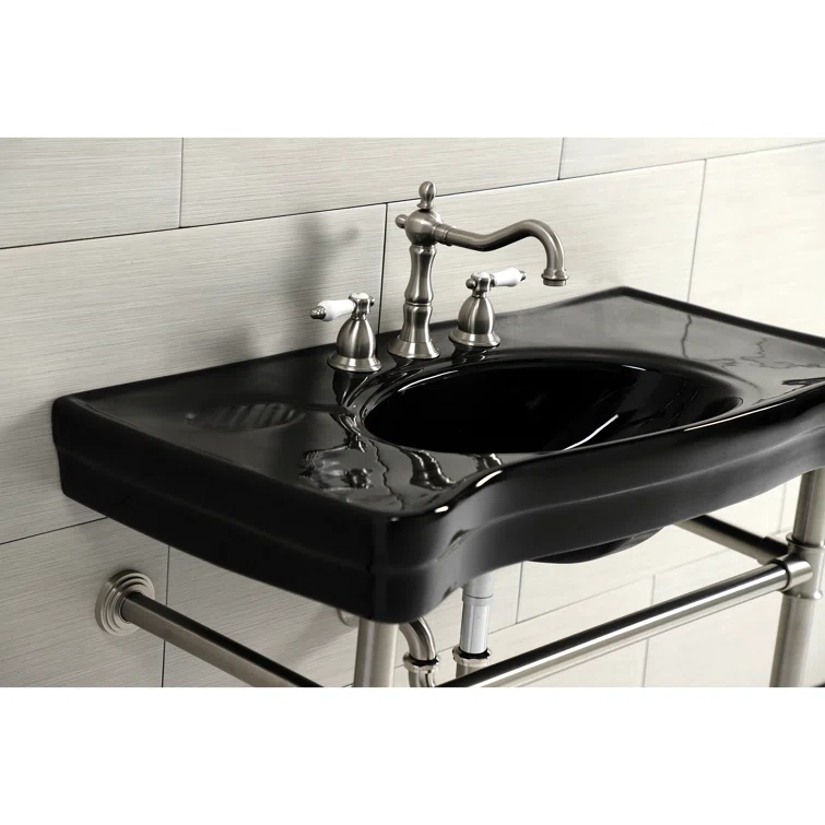 Kingston Brass Imperial 36-Inch Ceramic Console Sink Basin with Stainless Steel Legs (8-Inch, 3-Hole)