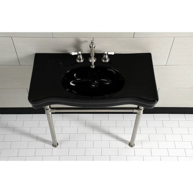Kingston Brass Imperial 36-Inch Ceramic Console Sink Basin with Stainless Steel Legs (8-Inch, 3-Hole)
